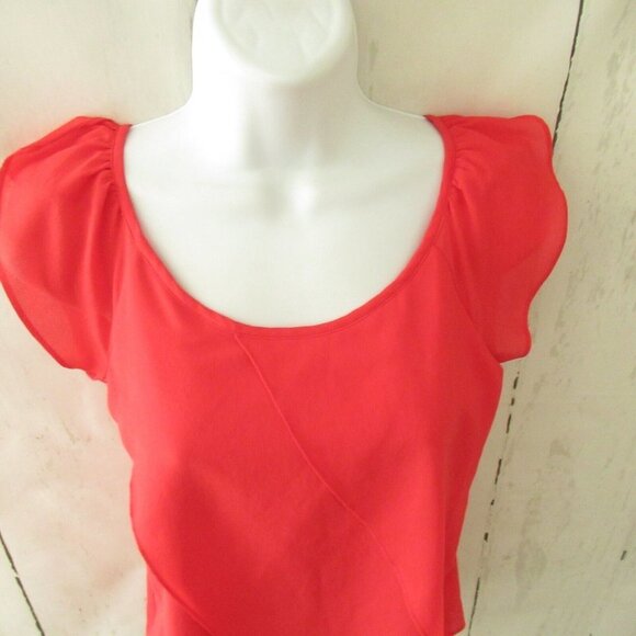 Ann Taylor Top XS X Small Red Short Sleeve - Picture 2 of 7